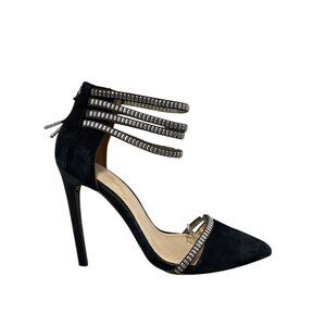 L.A.M.B. Suede Stiletto Studded Ankle Strap Heels in Black Size 81/2